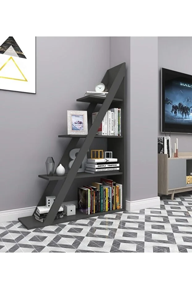 Arven 4 Raflı Kitaplık – Modern Tasarım, Antrasit-Beyaz Renkli Raf Ünitesi